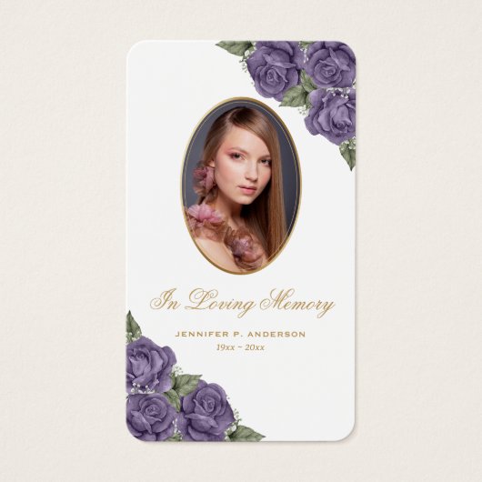 Floral Paars Gold Memorial Funeral Prayer Kaart (Voorkant)