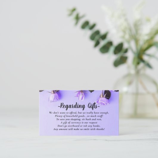 Floral Paars Honeymoon Fund vrijgezellenfeest brui Informatiekaartje (Staand voorkant)