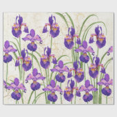 Floral Paars Iris Gold Damask Elegant Wedding Cadeaupapier (Vlak)