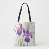 floral Paars Iris Gold Damask Monogram Naam Tote Bag (Voorkant)