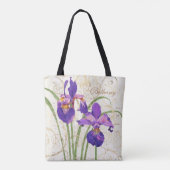 floral Paars Iris Gold Damask Monogram Naam Tote Bag (Achterkant)