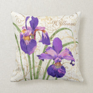 Floral Paars Iris Gold Monogram Kussen