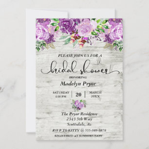 Floral Paars Lavender Wood Rustisch Vrijgezellenfe Kaart
