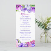 Floral Paars Paisley Chic Modern Boho Wedding Programmakaart (Staand voorkant)