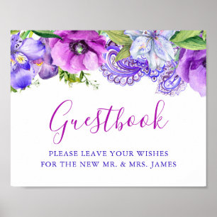 Floral Paars Paisley Wedding Guestbook Poster
