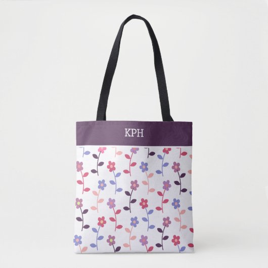Floral Paars Patroon met Monogram Tote Bag (Voorkant)