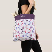 Floral Paars Patroon met Monogram Tote Bag (Dichtbij)