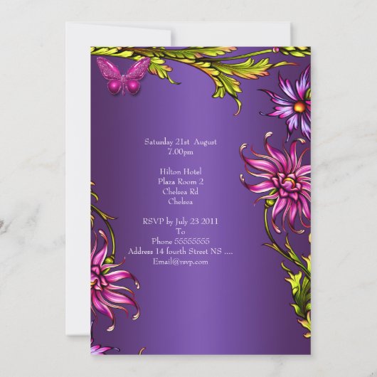 Floral Paars roze vlinder 30e verjaardag van de Tw Kaart (Achterkant)