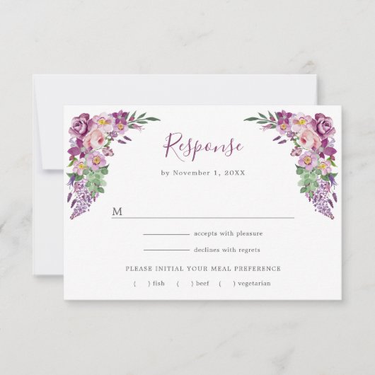 Floral Paars RSVP Kaartje (Voorkant)