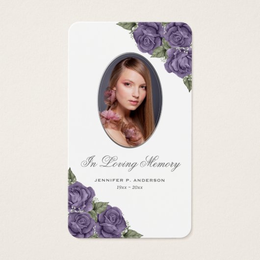 Floral Paars Silver Memorial Funeral Prayer Kaart (Voorkant)