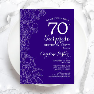 Floral Paars Surprise 70th Birthday Party Kaart
