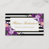 Floral Paars Ultra Violet Gold Striped Visitekaartje (Voorkant)