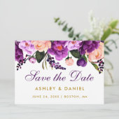 Floral Paars ultraviolet goud sparen de datum Save The Date (Staand voorkant)