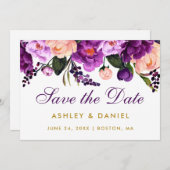 Floral Paars ultraviolet goud sparen de datum Save The Date (Voorkant / Achterkant)