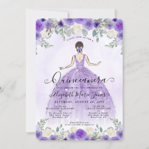 Floral Paars Violet Princess Birthday Quinceanera Kaart