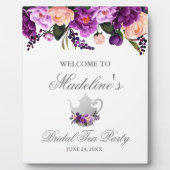 Floral Paars Vrijgezellenfeest Tea Party Welkom Fotoplaat (Voorkant)