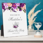 Floral Paars Vrijgezellenfeest Tea Party Welkom Fotoplaat<br><div class="desc">Waterverf Paarse Ultra Violet Floral Vrijgezellenfeest Tea Party Welkom Plaque</div>