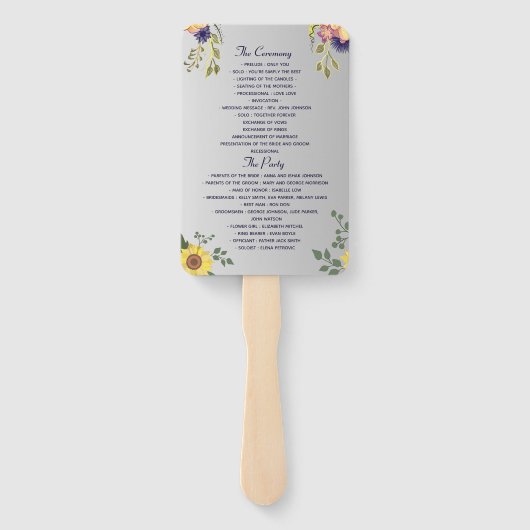 Floral Paars Wedding Programme Hand Fan Handwaaier (Achterkant)
