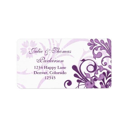 Floral Paars Wedding Return Address Label (Voorkant)
