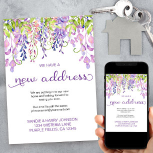 Floral Paars Wisteria New Address Moving Aankondiging
