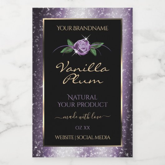Floral Paars zwarte etiketten van producten Zacht  (Enkel label)