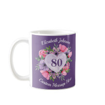 Floral Paarse 80ste verjaardag Mok voor vrouwen