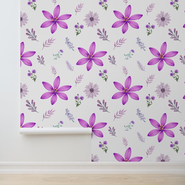 Floral Paarse accenten naadloos patroon Behang (Applicatie)