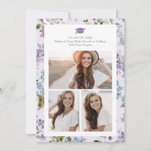 Floral Paarse Afstuderen Kaart (Achterkant)