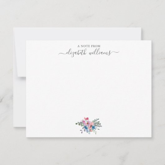 Floral Paarse Blush Roze Blauw Botanisch Script Notitiekaartje (Voorkant)