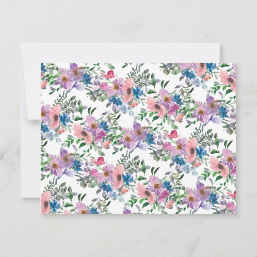 Floral Paarse Blush Roze Blauw Botanisch Script Notitiekaartje (Achterkant)