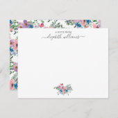 Floral Paarse Blush Roze Blauw Botanisch Script Notitiekaartje (Voorkant / Achterkant)