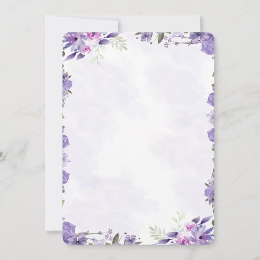 Floral Paarse botanische huwelijksuitnodiging Kaart (Achterkant)