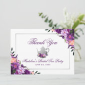 Floral Paarse Bridal Tea Party Dank u P Bedankkaart (Staand voorkant)