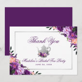 Floral Paarse Bridal Tea Party Dank u P Bedankkaart (Voorkant / Achterkant)