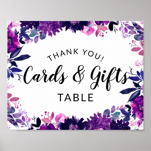 Floral Paarse bruiloft en cadeautenteken Poster (Voorkant)