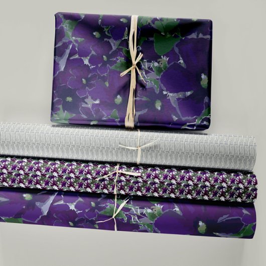 Floral Paarse Clematis Trio Decoupage Gift Inpakpapier Vel