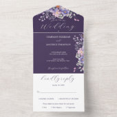 Floral Paarse Dreams Simple Wedding All In One Uitnodiging (Binnen)