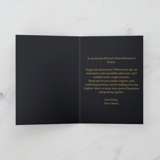 Floral Paarse en gouden 15e bruiloft Jubileum Kaart (Binnen)