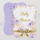 Floral Paarse en gouden Baby shower Kaart (Voorkant / Achterkant)