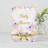 Floral Paarse en gouden Baby shower Kaart (Staand voorkant)