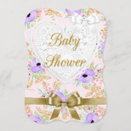 Floral Paarse en gouden Baby shower Kaart