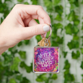 Floral Paarse Geef nooit de inspirativiteit op Sleutelhanger