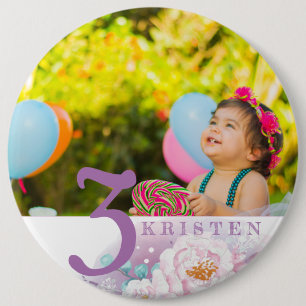 Floral paarse gepersonaliseerde klassieke foto ronde button 6,0 cm