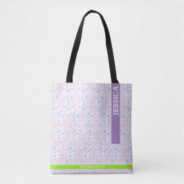 Floral Paarse Gepersonaliseerde Naam & Monogram Tote Bag