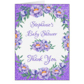 Floral Paarse Glitter Baby shower dank u (Voorkant)