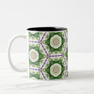 Floral Paarse Groen Geometrisch Tweekleurige Koffiemok