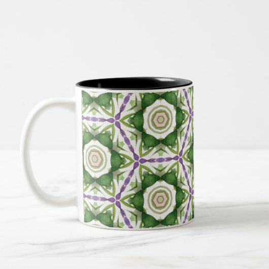 Floral Paarse Groen Geometrisch Tweekleurige Koffiemok (Links)