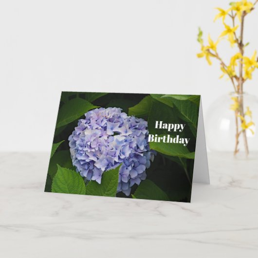 Floral Paarse Hortensia Foto Verjaardag Kaart (Gele Bloem)