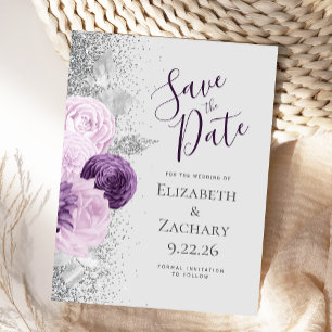 Floral Paarse Lavendel Grijs Zilver Glitter Briefkaart
