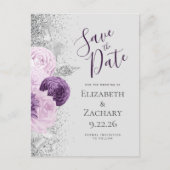 Floral Paarse Lavendel Grijs Zilver Glitter Briefkaart (Voorkant)